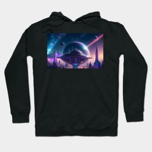 Futuristic city with beautiful sky landscape Hoodie